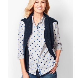 Talbots Button Down Gray with Blue Polka-dot Top.